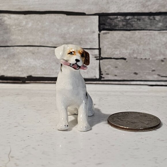 Vintage Japan Jack Russell Terrier Dog With Bone Miniature Figurine - Picture 7 of 8